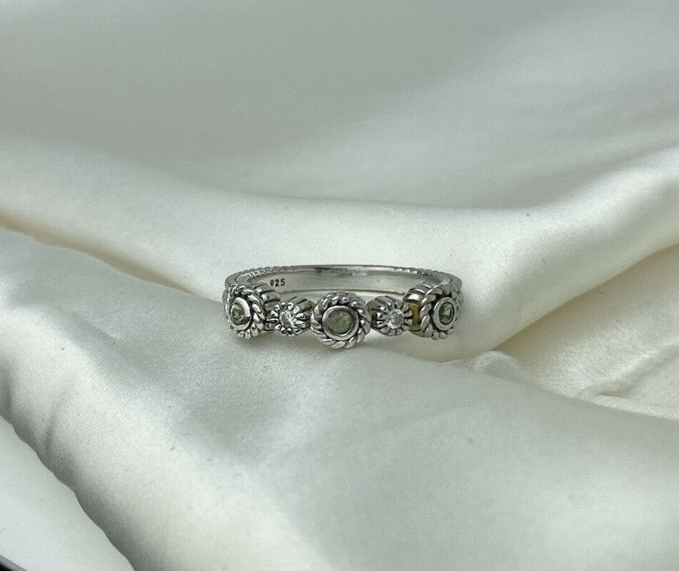 Vintage Judith Ripka Sterling Silver 925 5mm Prasiolite Cubic Zirconia Band Ring