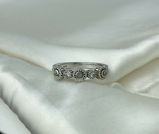 Vintage Judith Ripka Sterling Silver 925 5mm Prasiolite Cubic Zirconia Band Ring