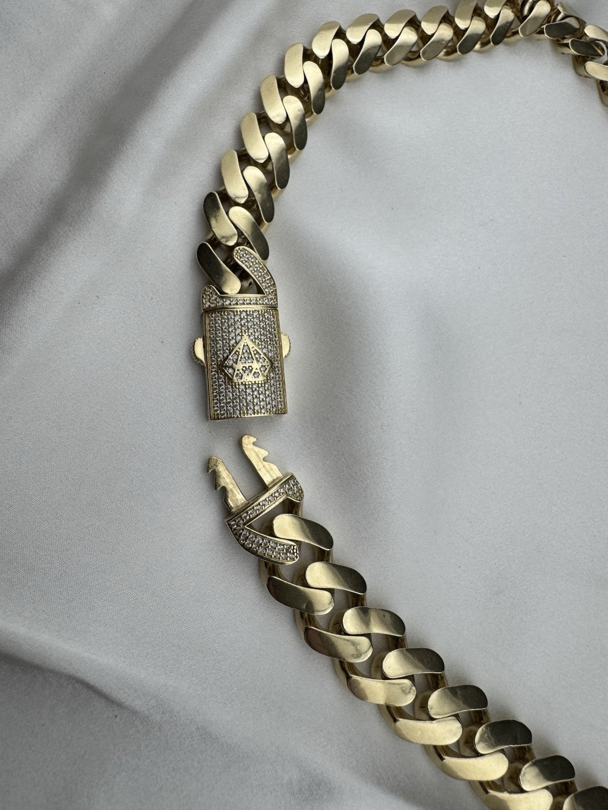 14K Yellow Gold Miami Cuban Link Chain Necklace 14.7mm 24.5 76.4 Gram Semi-Solid