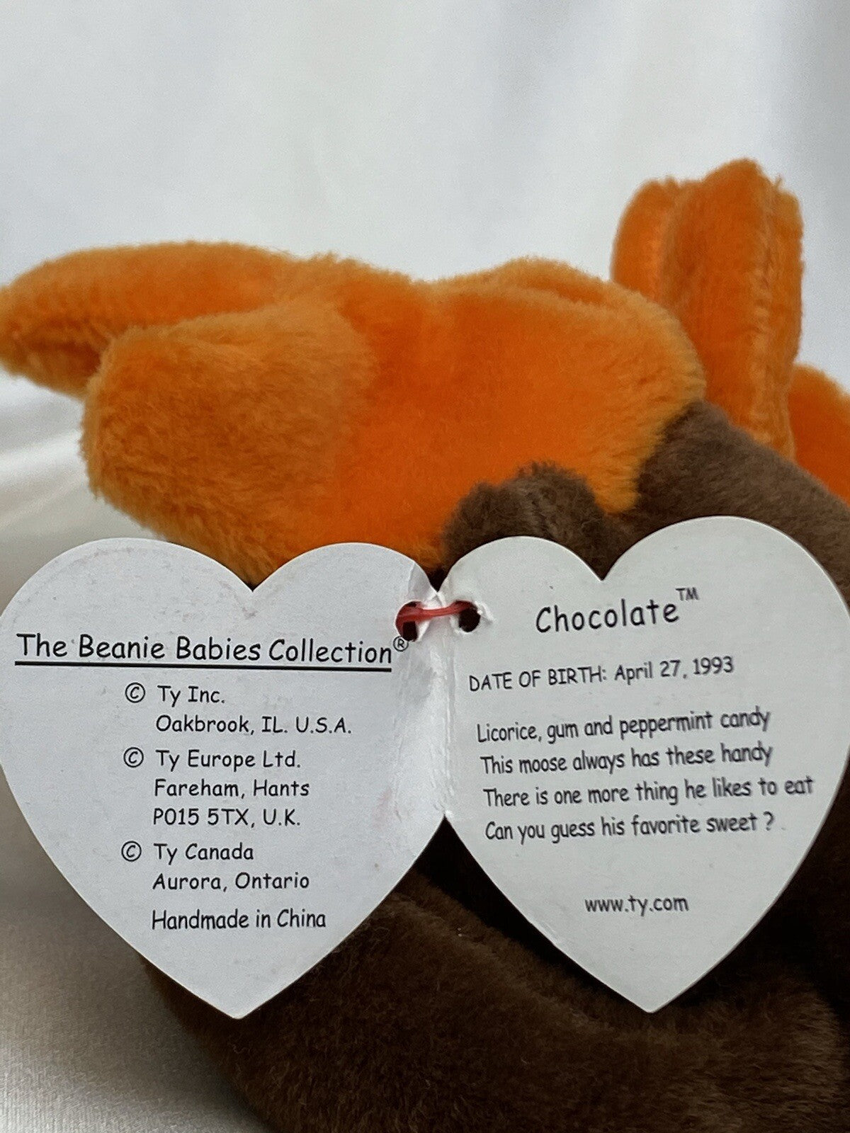 Rare Retired Ty Beanie Baby Chocolate The Moose 1993 Pellets W Errors & Tag Mint