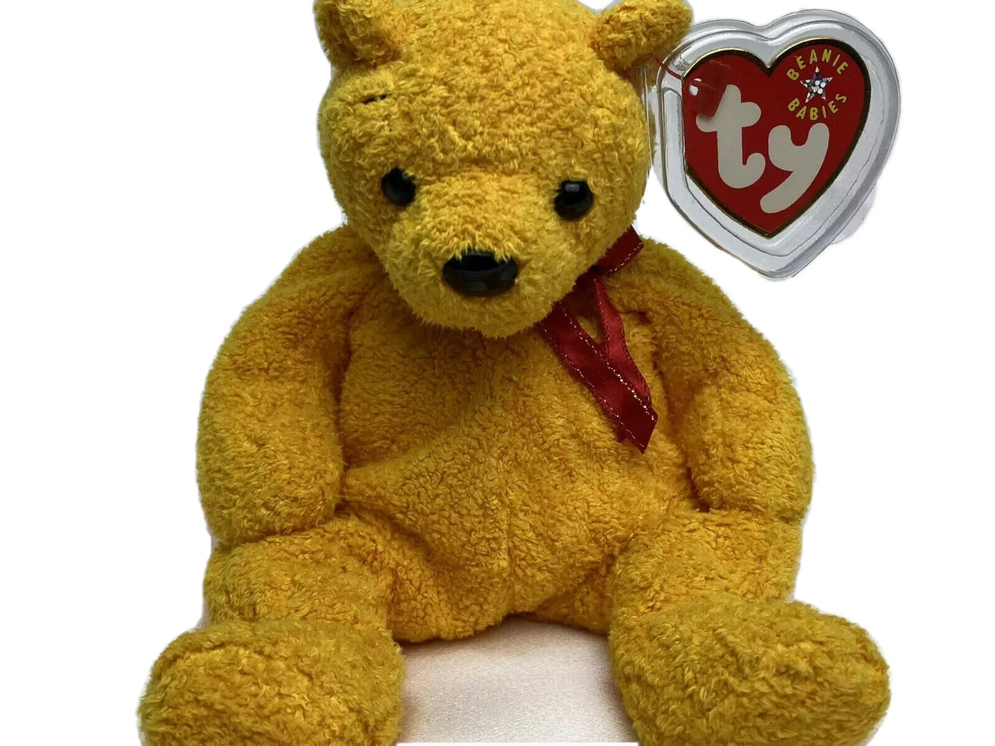 Ty Beanie Baby Poopsie The Yellow Bear Plush W Hang Tag Protector 2001 Retired
