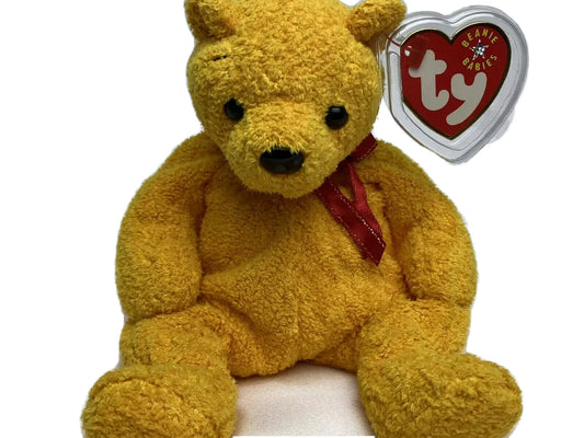 Ty Beanie Baby Poopsie The Yellow Bear Plush W Hang Tag Protector 2001 Retired