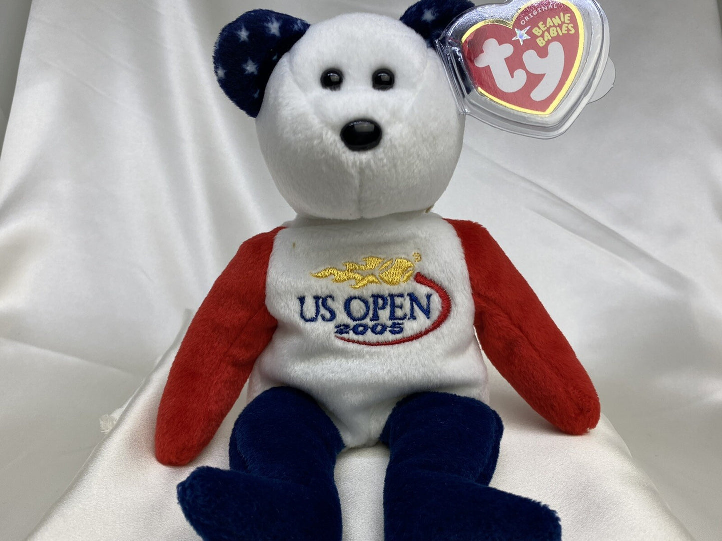 Ty Beanie Baby Smash The US Open Tennis Bear Plush W Hang Tag Protector 2005