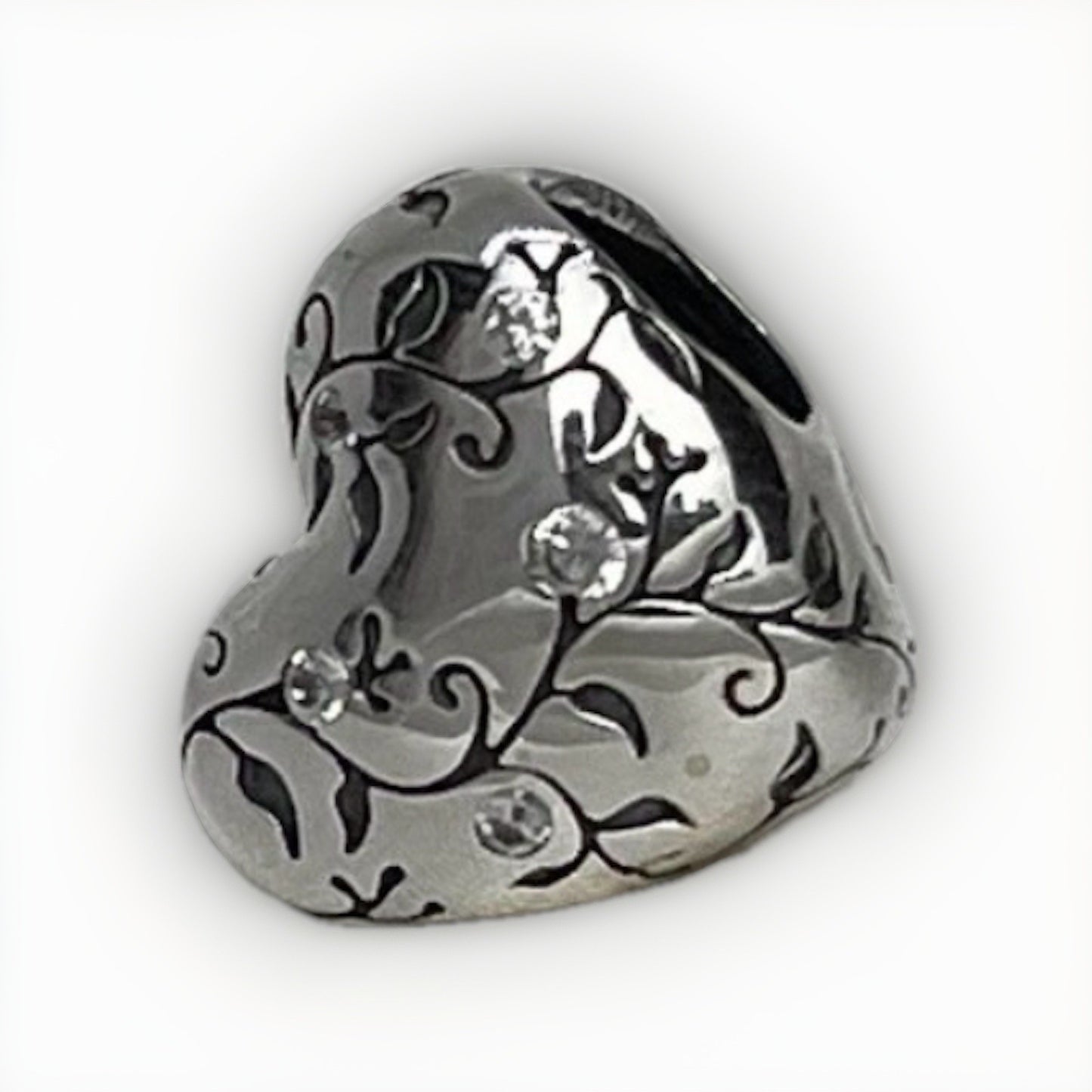 Sterling Silver 925 Cubic Zirconia Stone Flower Leaf Vine Heart Love Charm