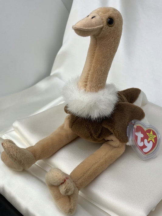 Rare Retired Ty Beanie Baby Stretch The Ostrich 1997 Mint P.E. Pellets W Errors