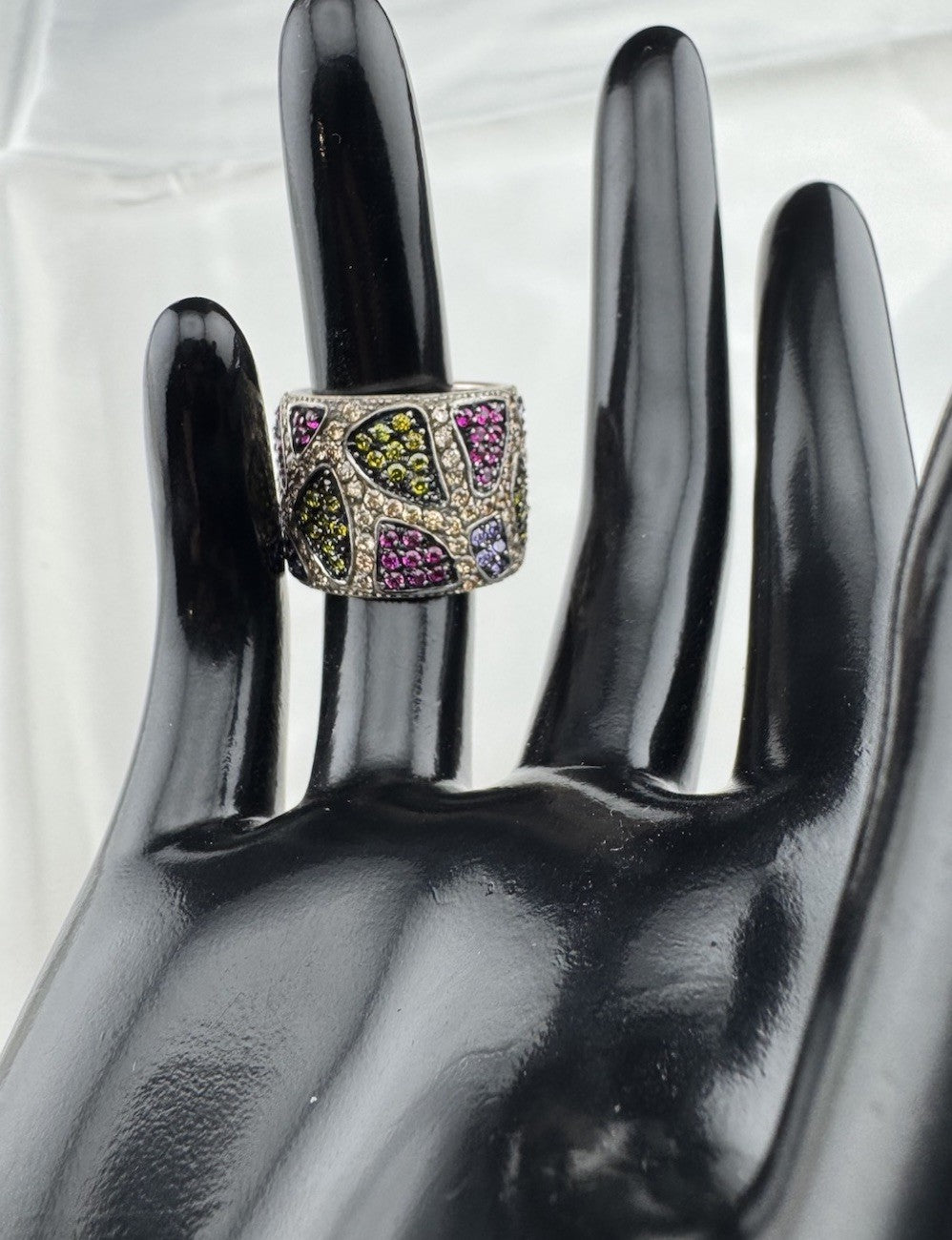 Sterling Silver 925 Mosaic Design Multicolor Gemstone Statement Ring Sz 7 13G