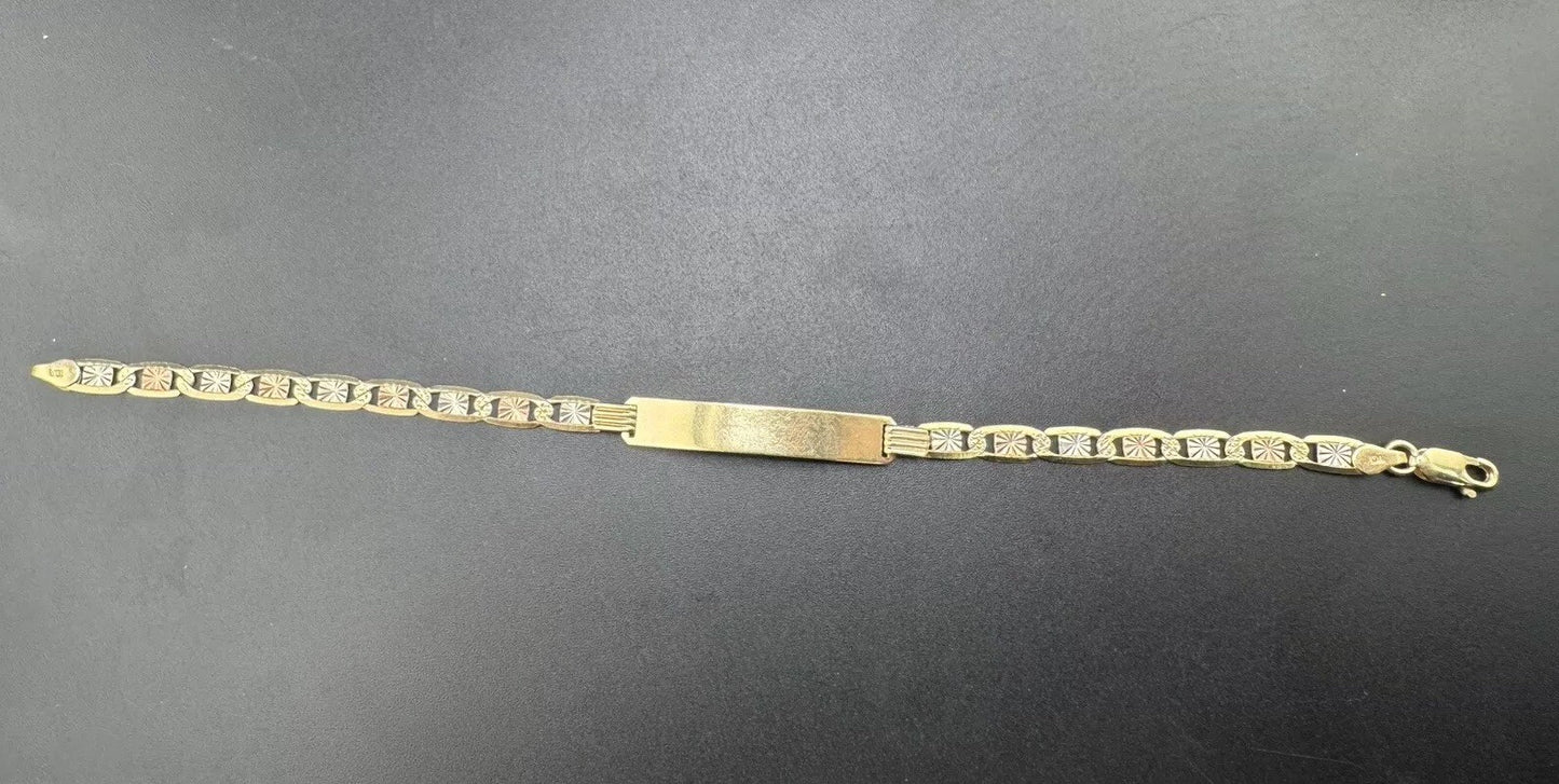 Engravable 14K Gold Tri-Color Personalized Valentino ID Bracelet 8in 7.5 Grams