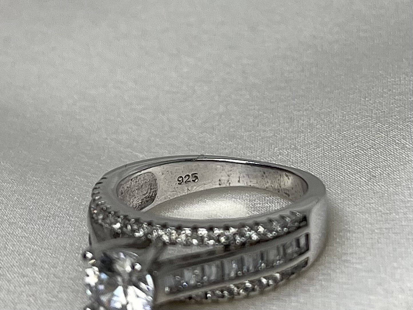 Palm Beach Engagement Cubic Zirconia Ring Rhodium Plated Sterling Silver 925