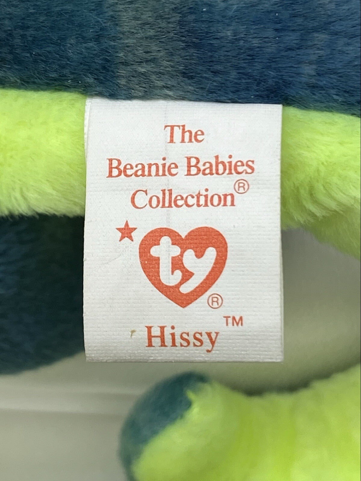 Rare Retired Ty Beanie Baby Hissy The Snake 1997 Mint P.E. Pellets With Errors