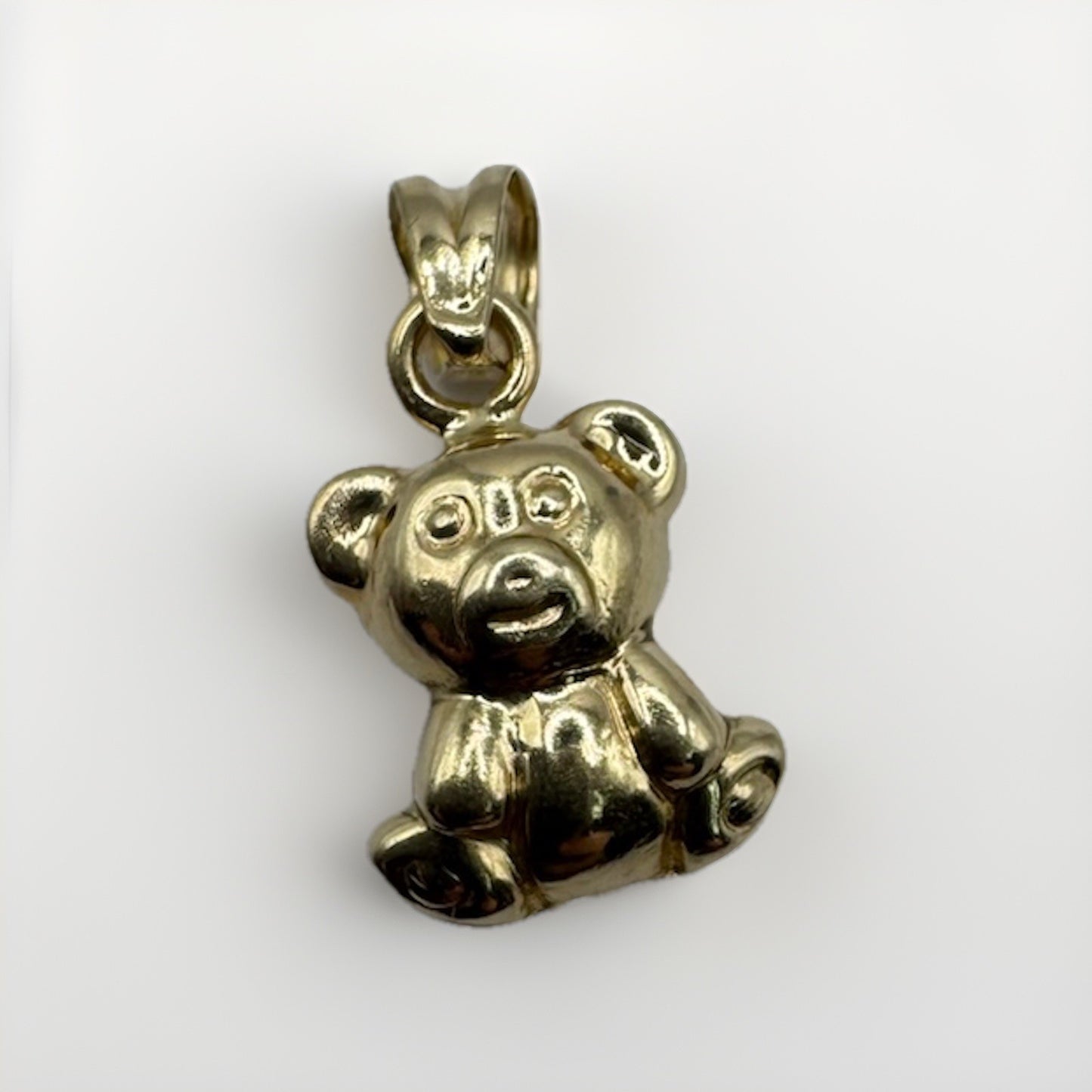 14K Two-Tone Gold Puffy Teddy Bear 3D Reverse Pendant Charm 9.72x17.6mm 1 Gram