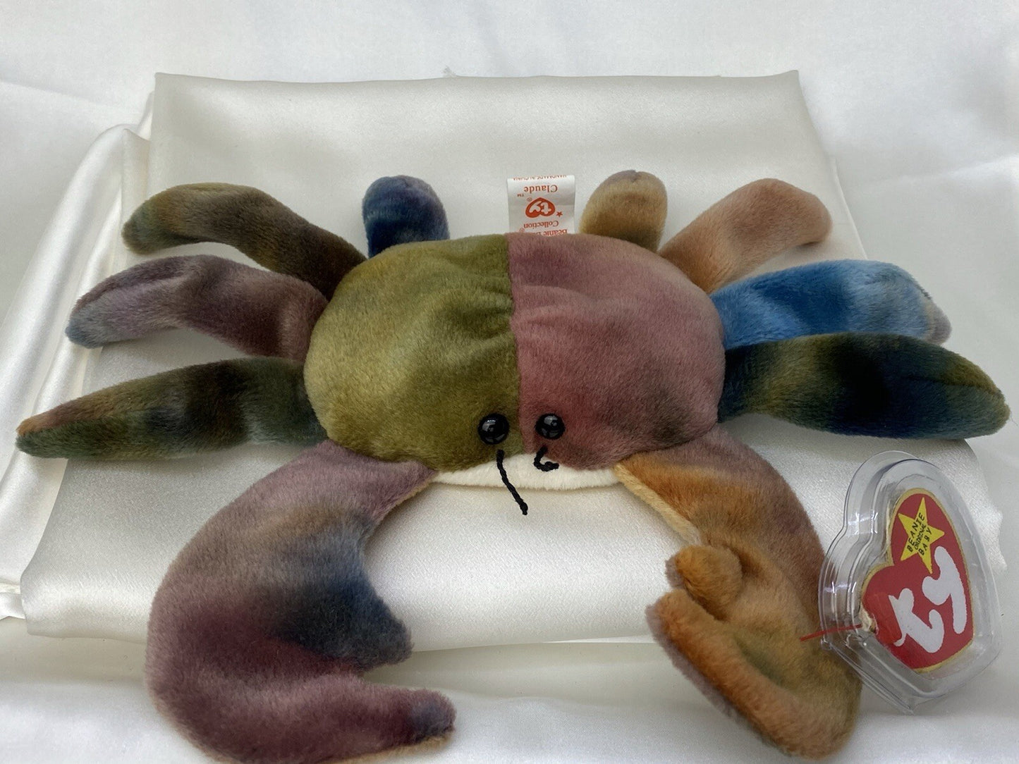 Rare Retired Ty Beanie Baby Claude The Crab 1996 P. E. Pellets W Errors Vintage