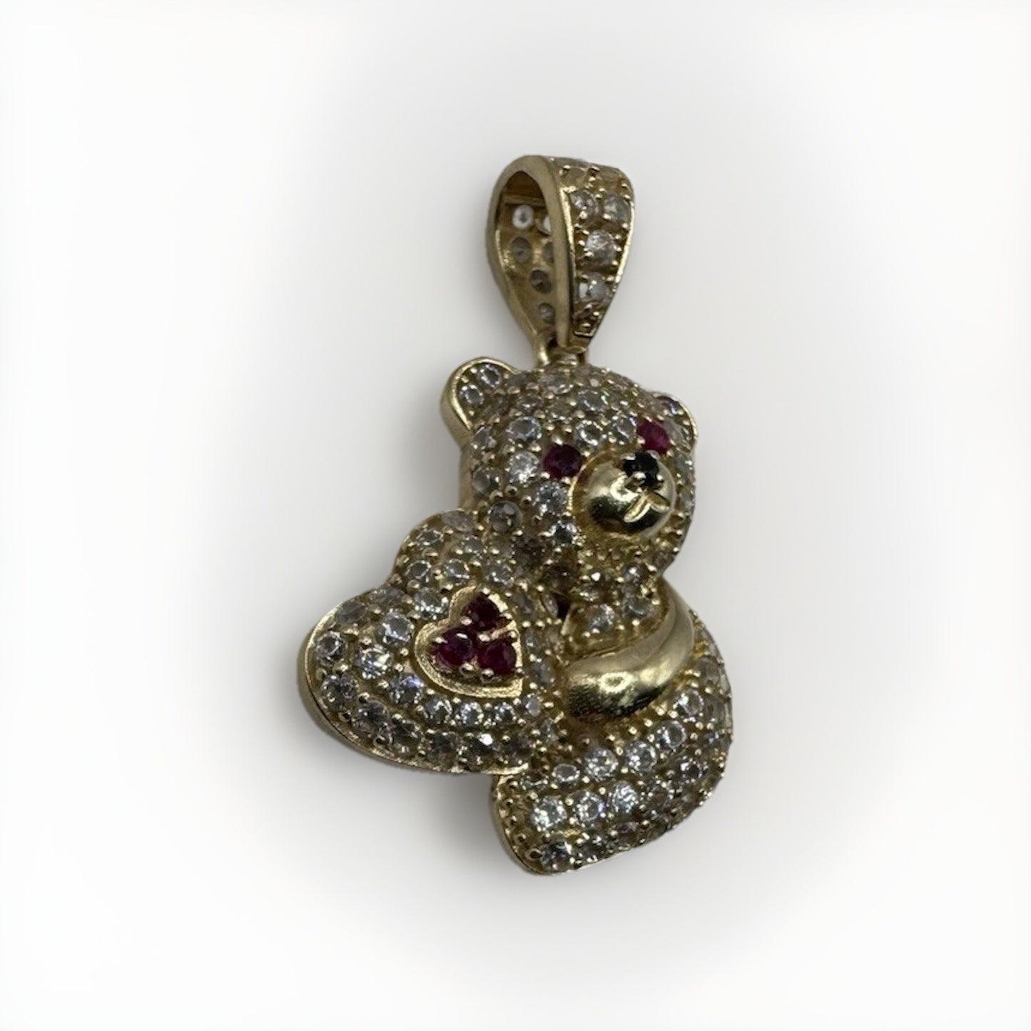 14K Gold Teddy Bear Pendant Sim Diamond Charm 27.88x17.40mm 4.2G Beltran Jewelry