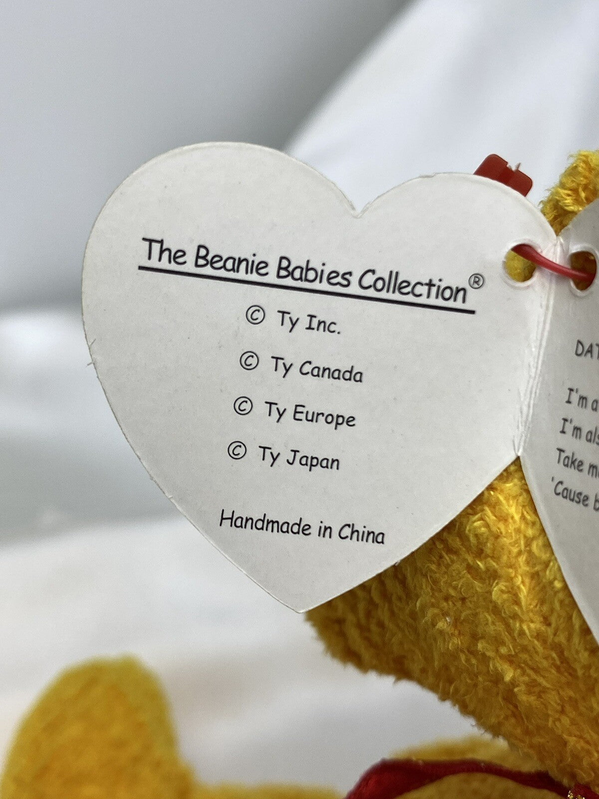 Ty Beanie Baby Poopsie The Yellow Bear Plush W Hang Tag Protector 2001 Retired