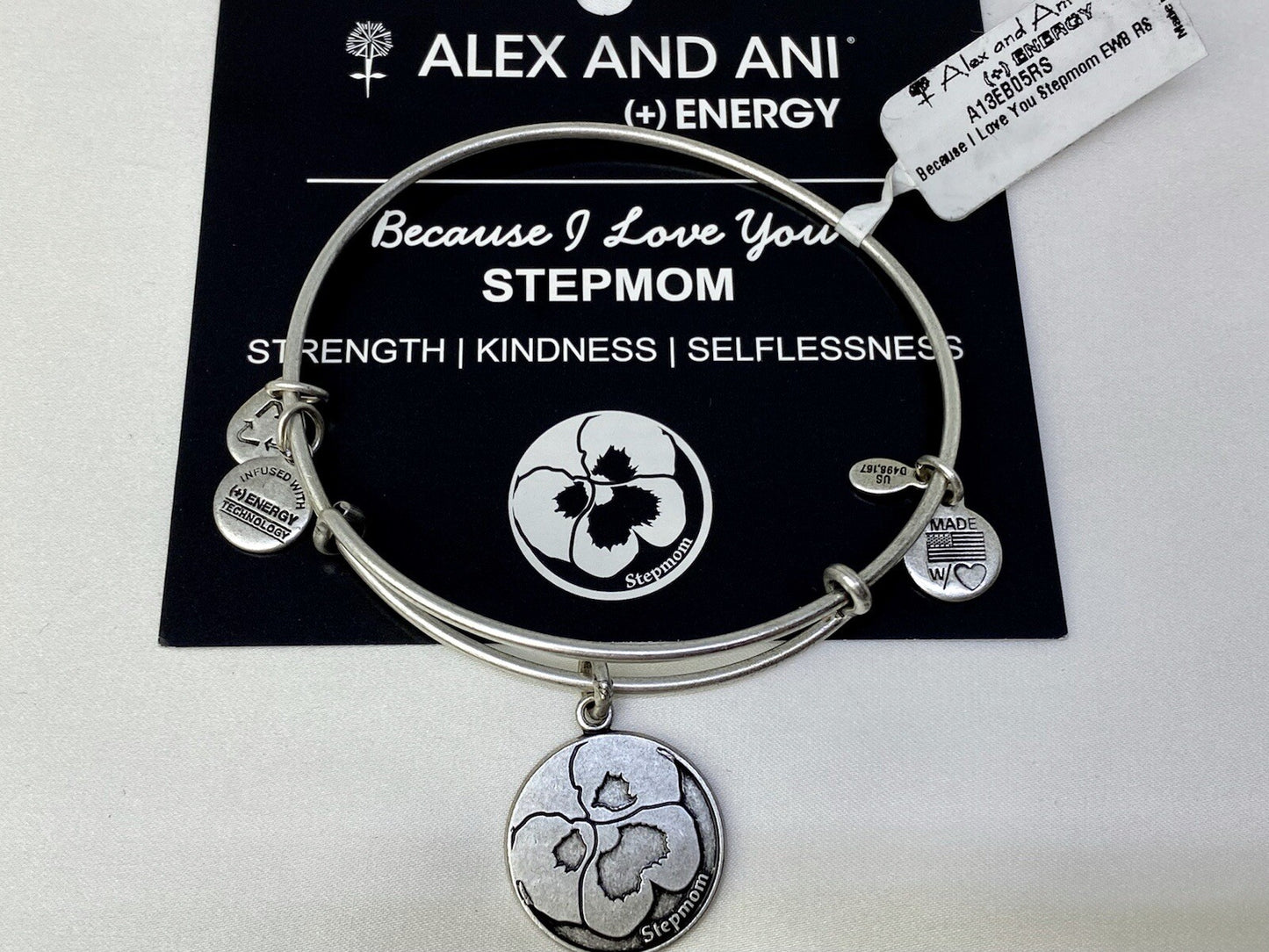 Alex And Ani Because I love You Stepmom Rafaelian Silver Bangle Charm Bracelet