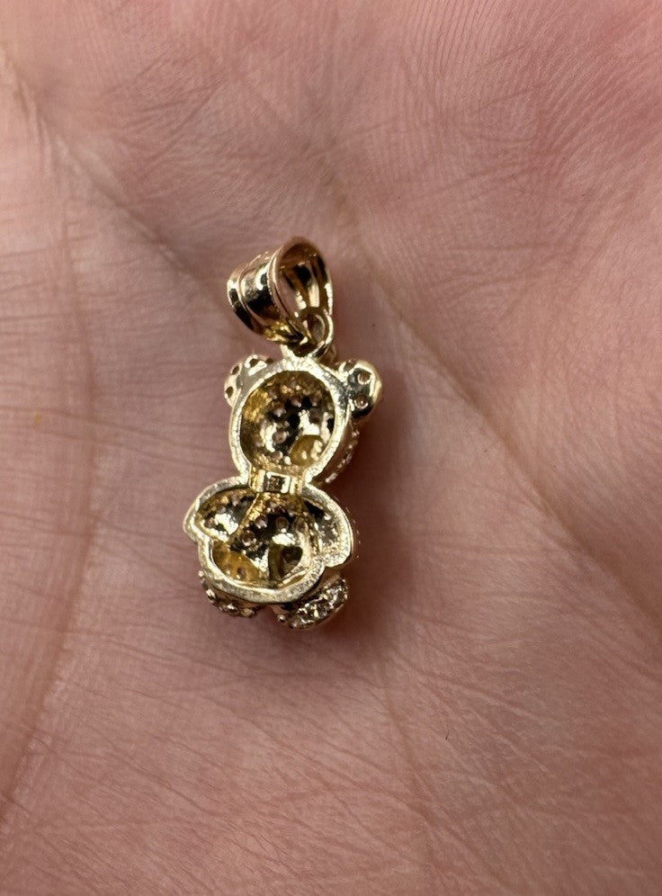 14K Gold Teddy Bear Pendant Green Sim Diamond 19.19x9.92mm 1.3G Beltran Jewelry
