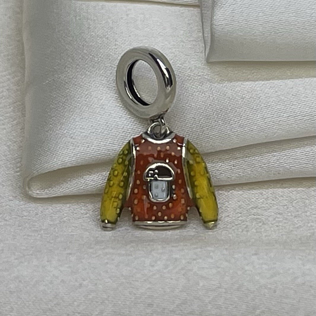 Sterling Silver 925 European Dangle Enamel Cute Vibrant Mushroom Sweater Charm