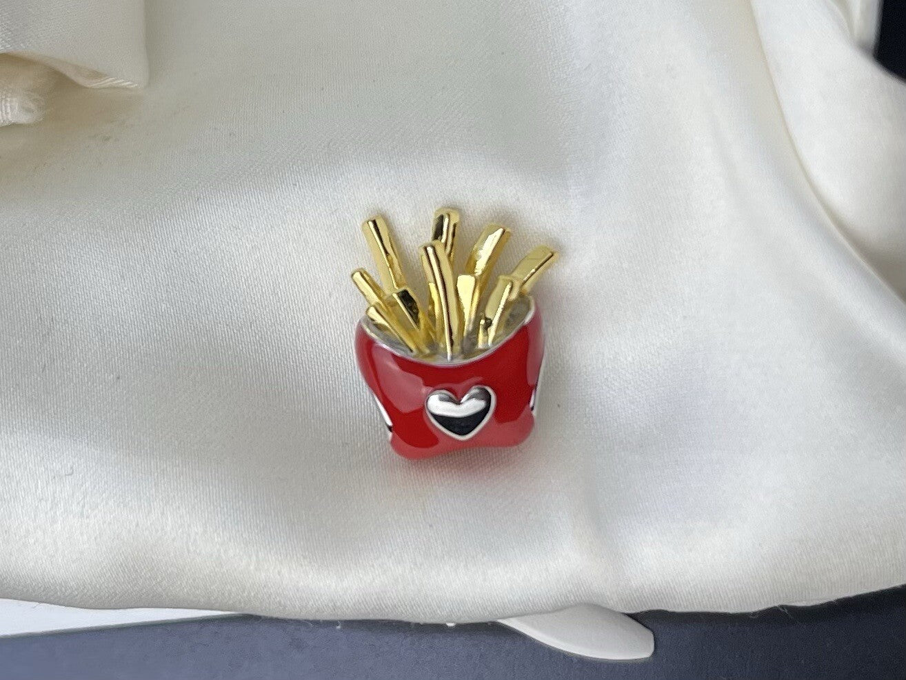 Sterling Silver 925 European Enamel I Heart Love French Fries Fast Food Charm