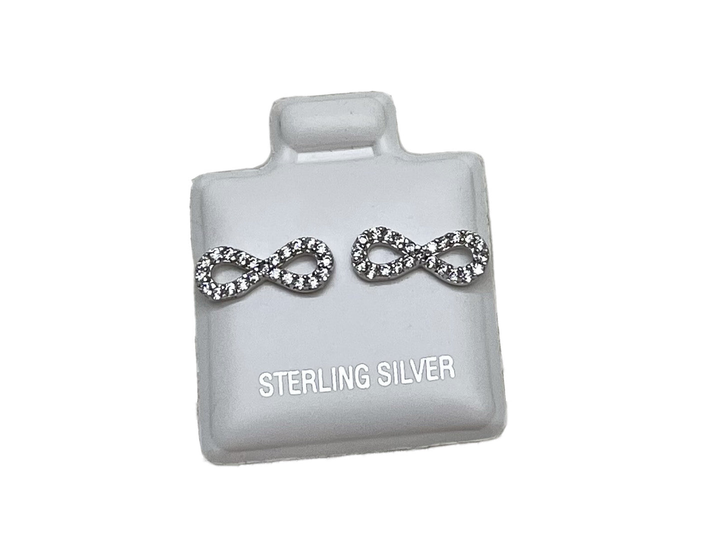 New Sterling Silver 925 5x11mm Infinity Stud Earrings with Cubic Zirconia Symbol