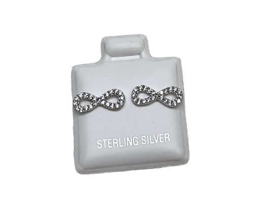 New Sterling Silver 925 5x11mm Infinity Stud Earrings with Cubic Zirconia Symbol