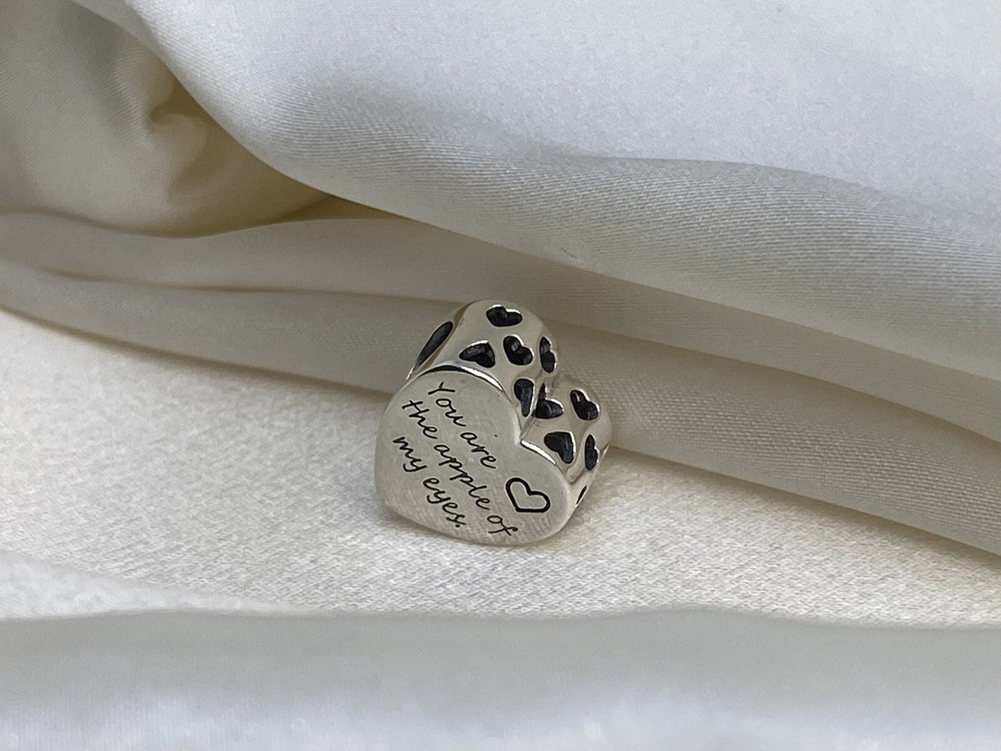 Sterling Silver You Are The Apple Of My Eyes Valentine's Love Couple Heart Charm