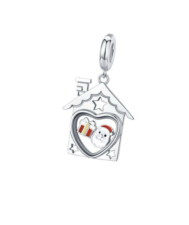Sterling Silver 925 Enamel Christmas Santa Present Heart House Dangle Charm