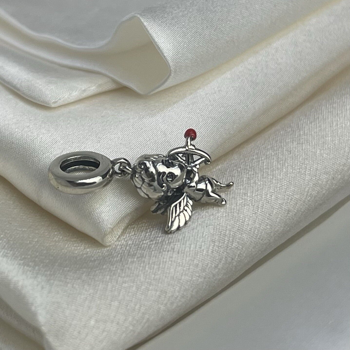 Sterling Silver 925 Enamel Valentine Cupid Angel Love Bow and Arrow Dangle Charm