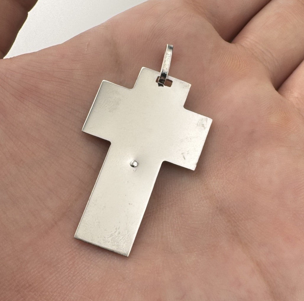 925 Sterling Silver 3D Jesus Textured Cross Pendant 26x41mm 6.8G Italy Religious