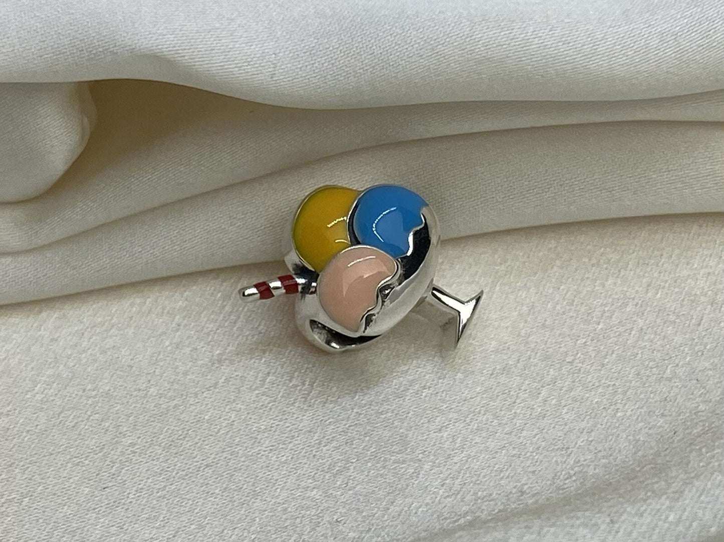 Sterling Silver 925 Eurpean Pink Yellow Blue Enamel Ice Cream Sundae Pendant