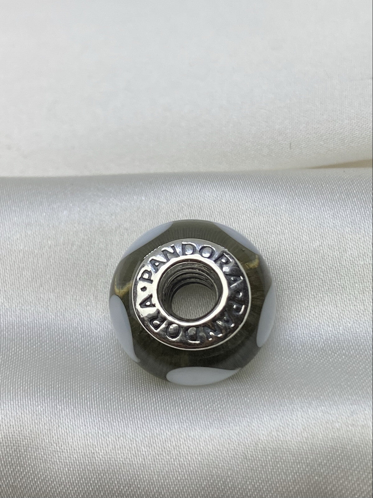 Charm de Pandora de cristal de Murano gris de plata de ley 925, descatalogado, 14m, con corazón blanco