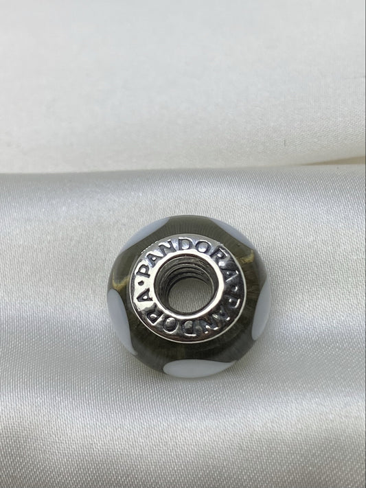 Pandora Murano Gray Glass Sterling Silver 925 Discontinued 14m White Heart Charm