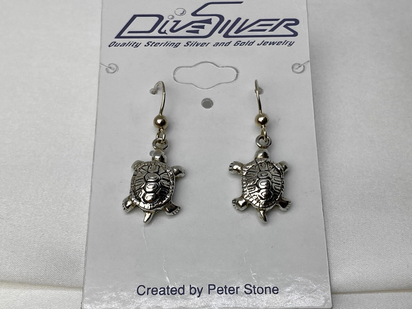 New Peter Stone Fine Sterling Silver 925 11x18mm Sculpted Turtle Dangle Earrings