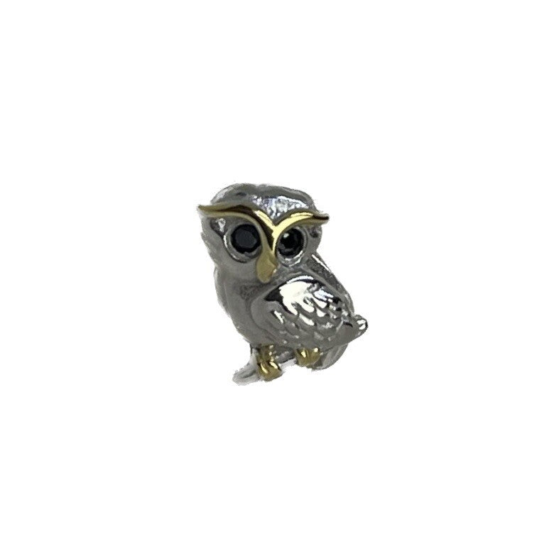 Sterling Silver 925 Owl With Black CZ Stone Eyes European Charm