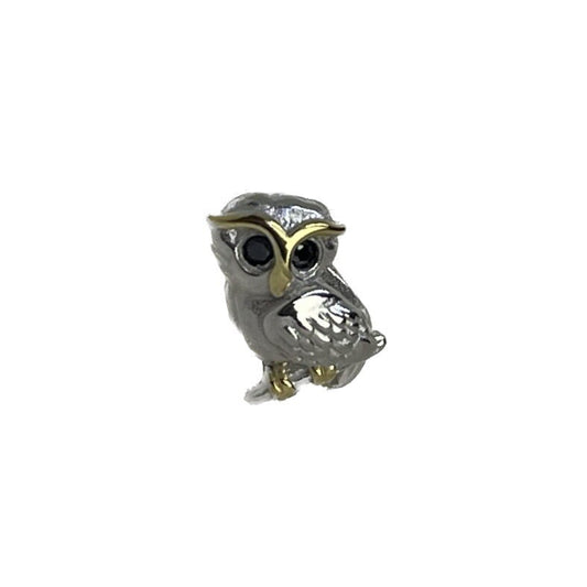 Sterling Silver 925 Owl With Black CZ Stone Eyes European Charm