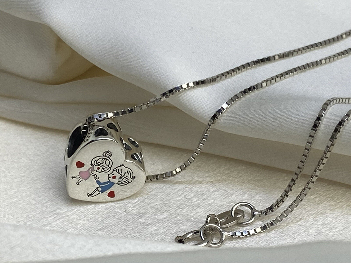 Sterling Silver You Are The Apple Of My Eyes Valentine Love Couple Heart Pendant