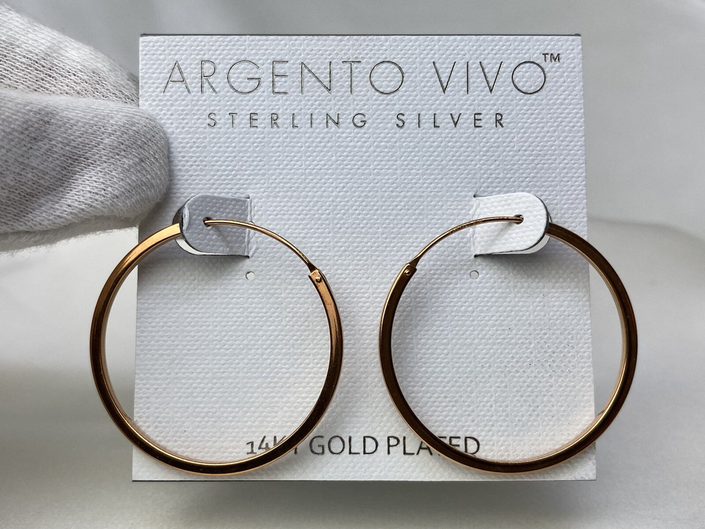 Argento Vivo Sterling Silver 925 14k Rose Gold Plated 35mm Hoop Earrings 1.8mm W
