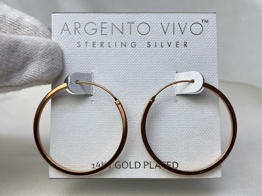 Pendientes de aro Argento Vivo de plata de ley 925 chapados en oro rosa de 14k de 35 mm y 1,8 mm de ancho