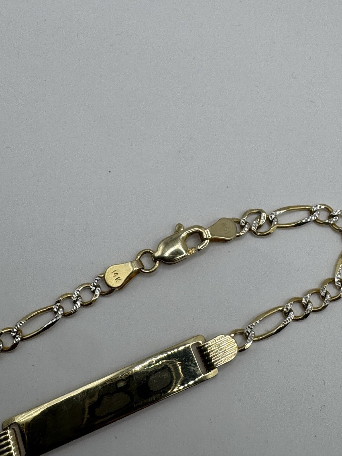 14K Yellow Gold Figaro ID Bracelet 6" Solid Link 3.8G Kids / Petite Women