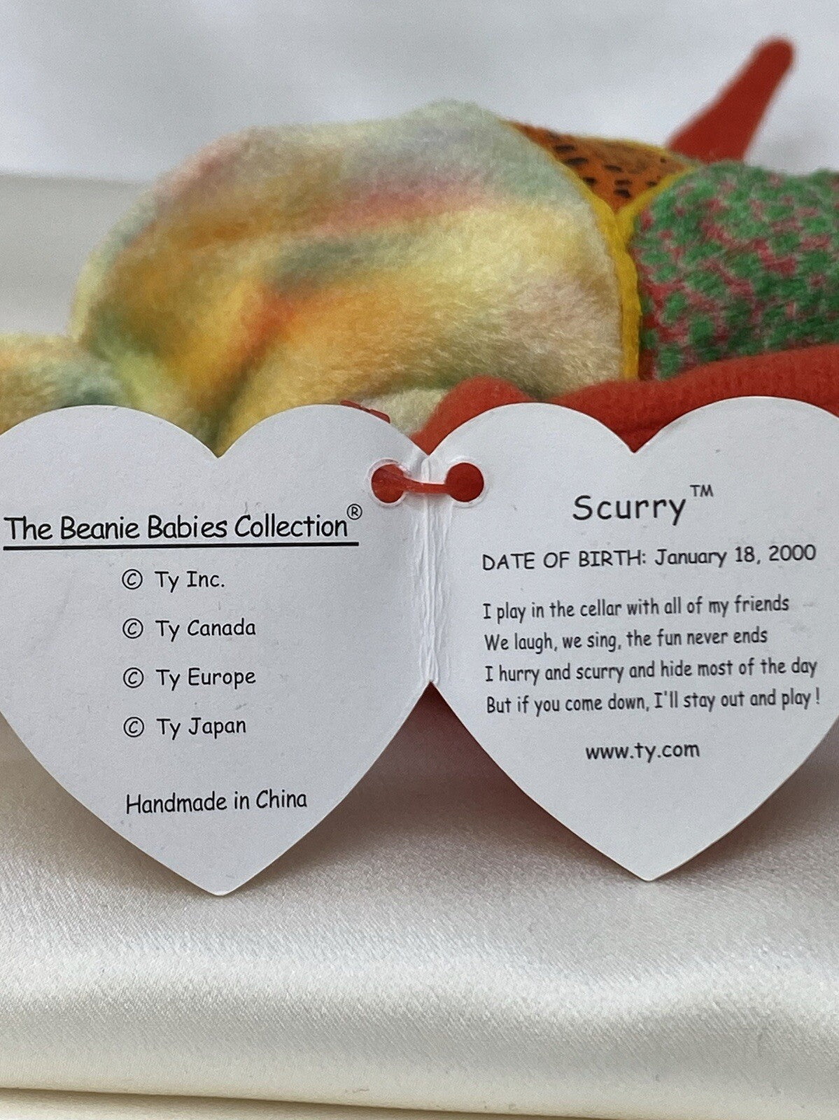 Rare Retired Ty Beanie Baby Scurry The Beetle 2000 Mint P.E. Pellets With Errors