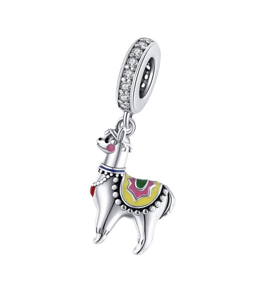 Dije de animal llama festivo alegre vibrante de plata de ley 925 esmaltado
