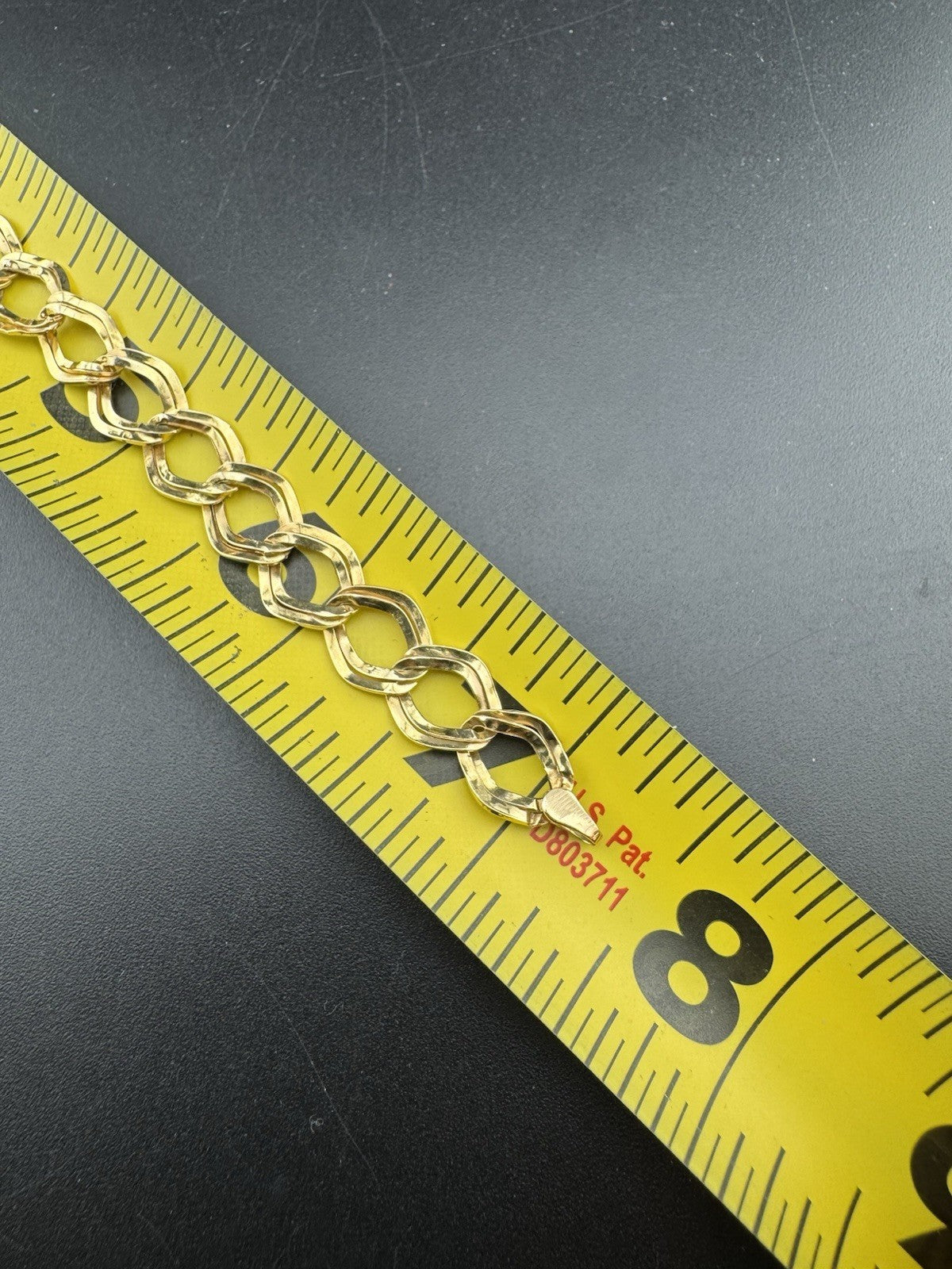 Pulsera geométrica vintage de oro amarillo de 14 quilates con doble eslabón en zigzag, 3.2 g, 7.25 pulgadas, Italia