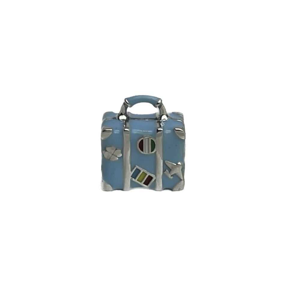 Encanto de plata de ley 925 esmaltado europeo de equipaje de viaje Kawaii