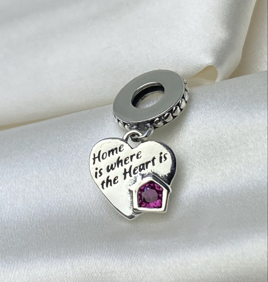 Pandora Sparkling Sterling Silver Pink Crystal Love My Home Heart Dangle Charm