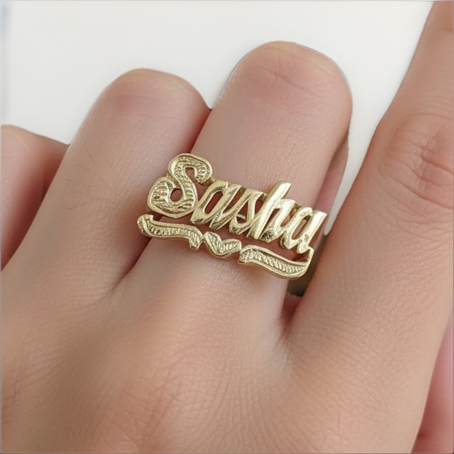 Beltran Jewelry Sasha Handmade Name Ring 14K Gold Heart Tail Design 5.1G Sz 7