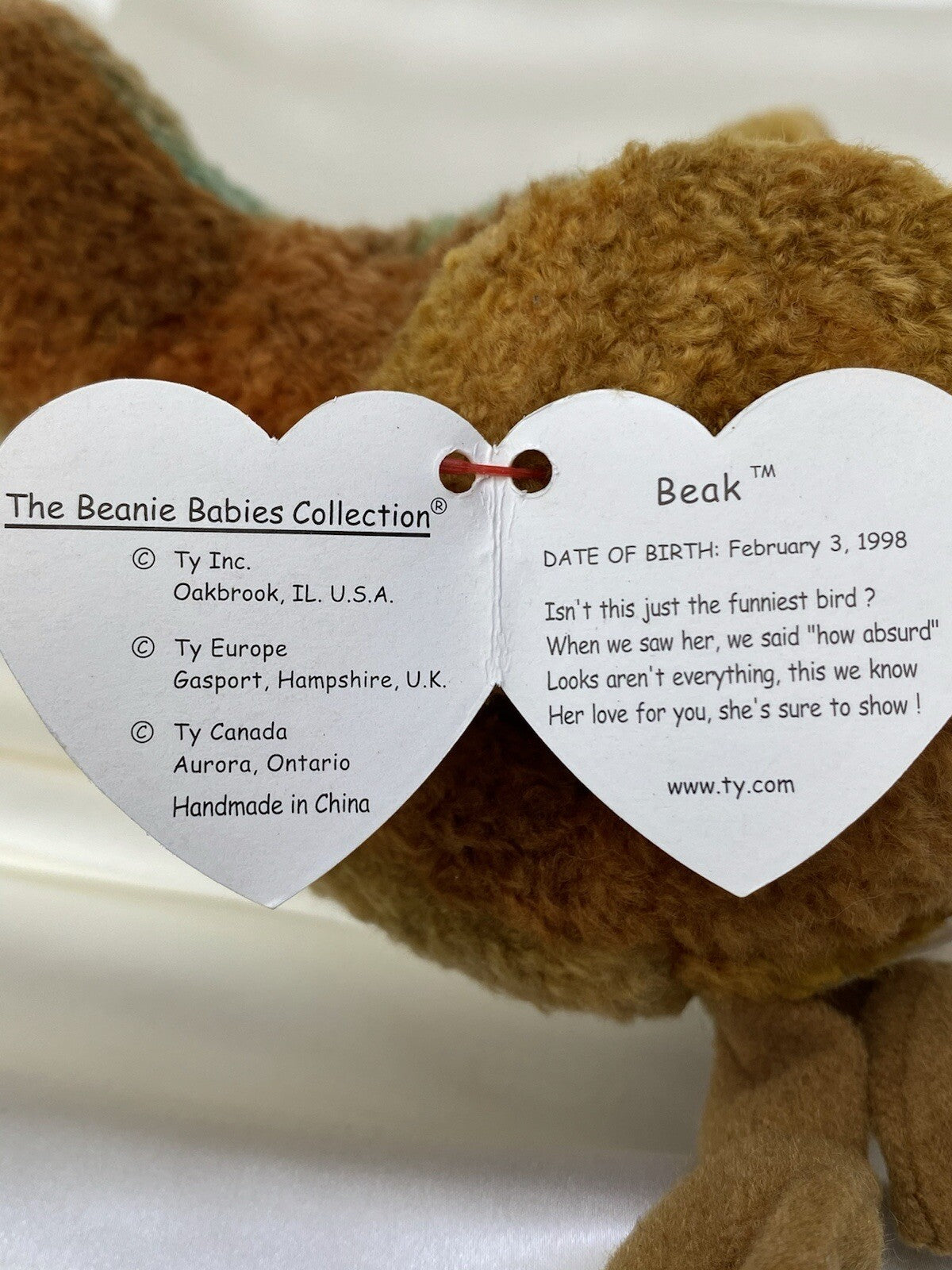 Rare Retired Ty Beanie Baby Beak The Kiwi Bird 1998 Mint P.E. Pellets W Errors