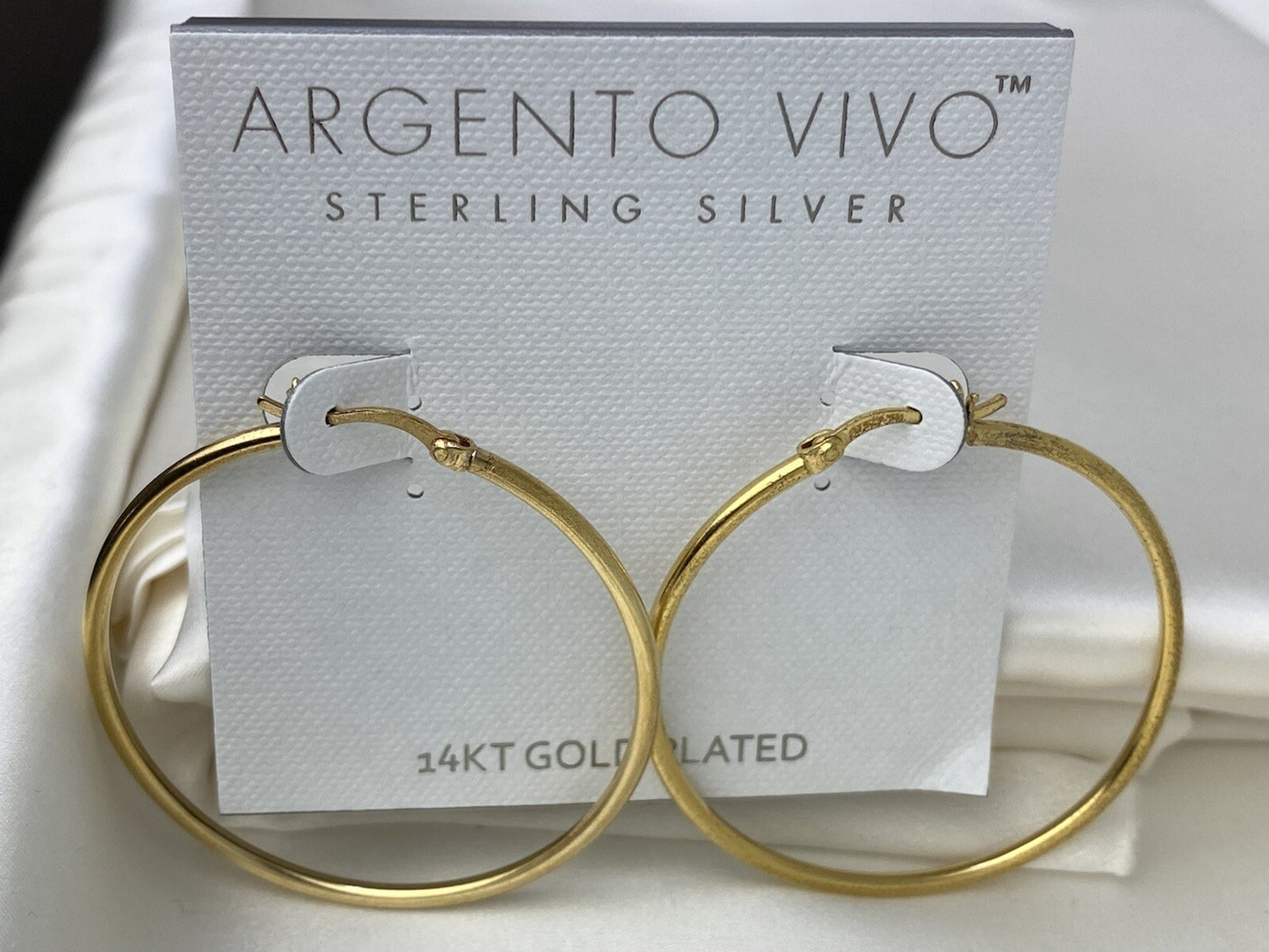Argento Vivo Sterling Silver 925 14k Gold Plated 45mm Hoop Earrings 2mm Width