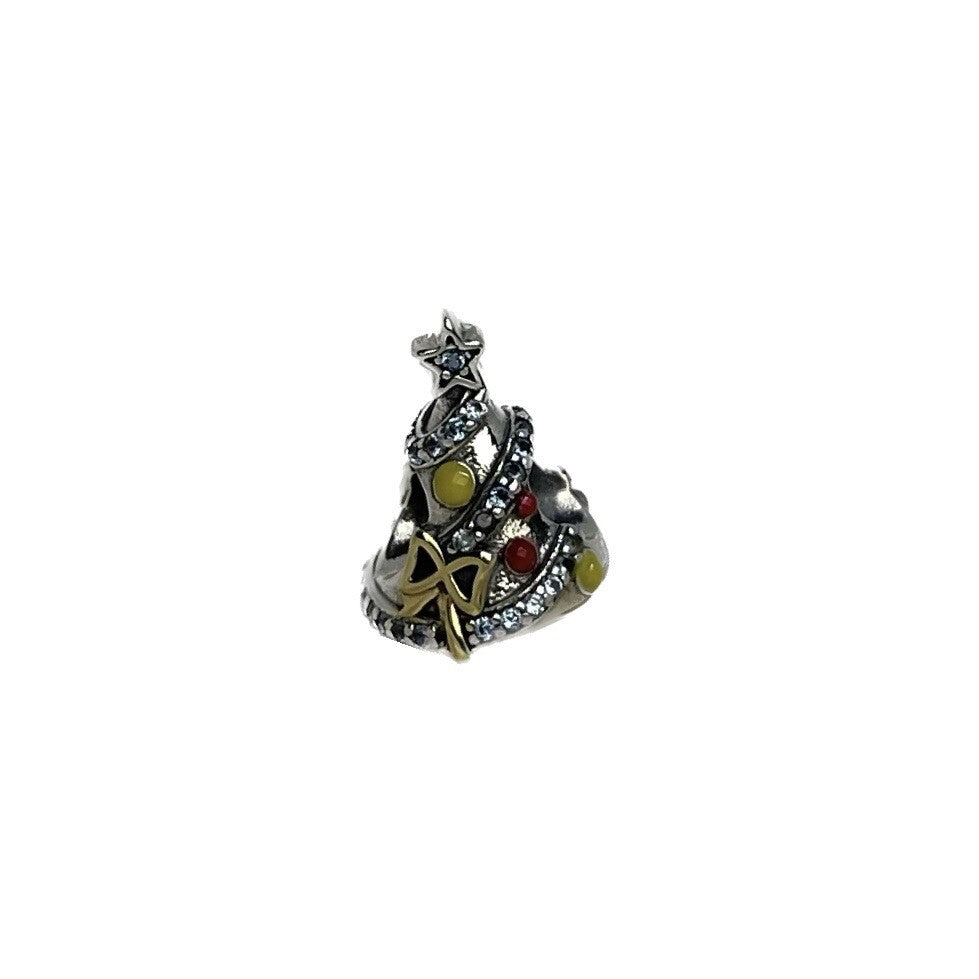 Sterling Silver 925 Blue CZ Stones Enamel Christmas Tree Holiday Festive Charm