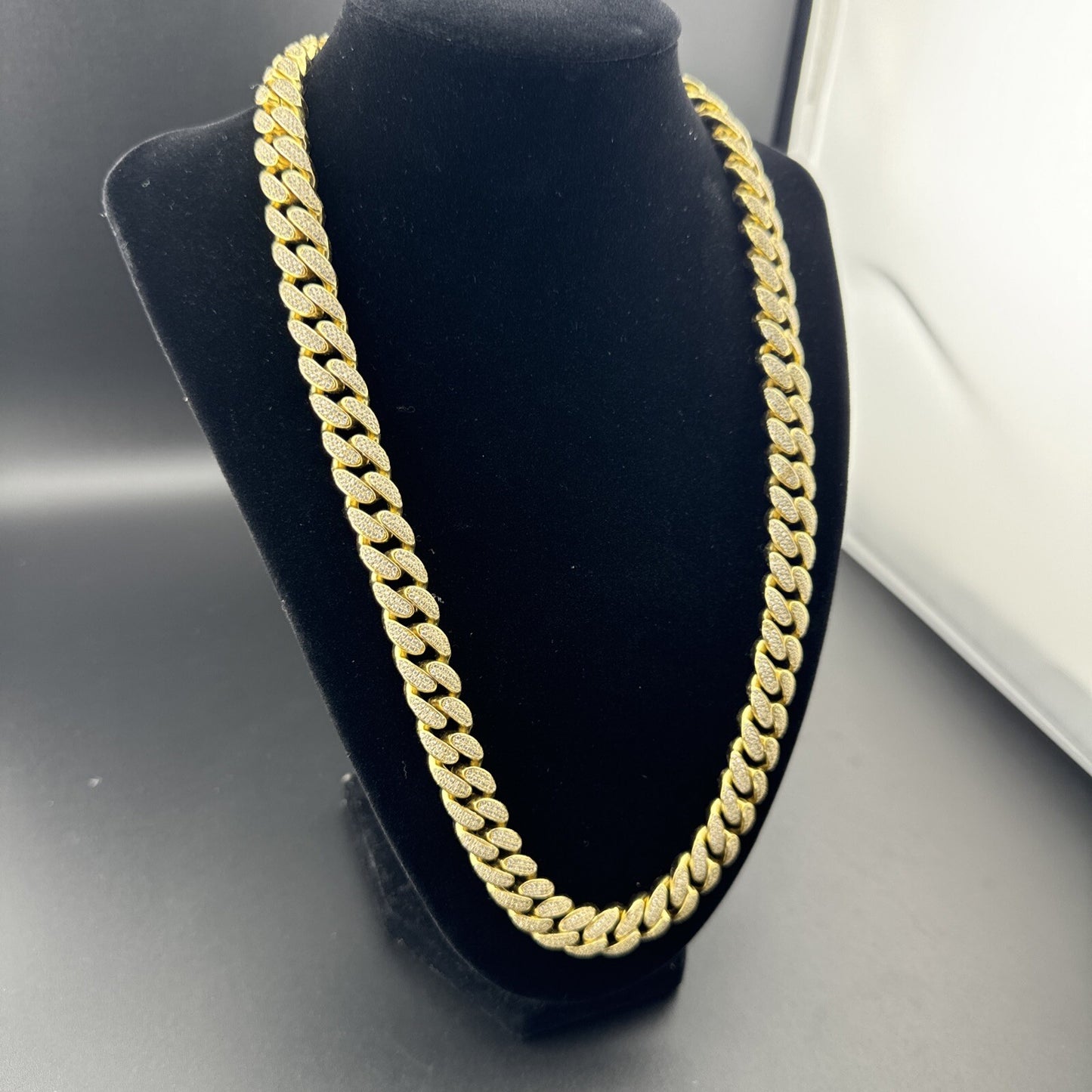 Sterling Silver 925 191G Gold Plated Miami Cuban Chain Fully Iced, 22in, 11.65mm