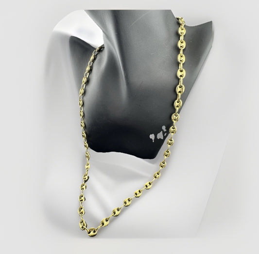 Solid 10K Gold Puffy Anchor Mariner Link Chain Necklace 24.5in, 7.66mm, 22.5G
