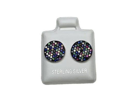 New Sterling Silver 925 10mm Round Stud Earrings Multicolor Cubic Zirconia Stone