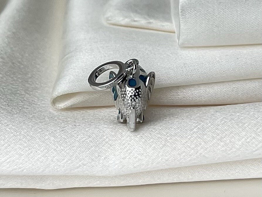 Sterling Silver 925 Dangle Blue Enamel Vibrant Happy Festive Elephant Charm